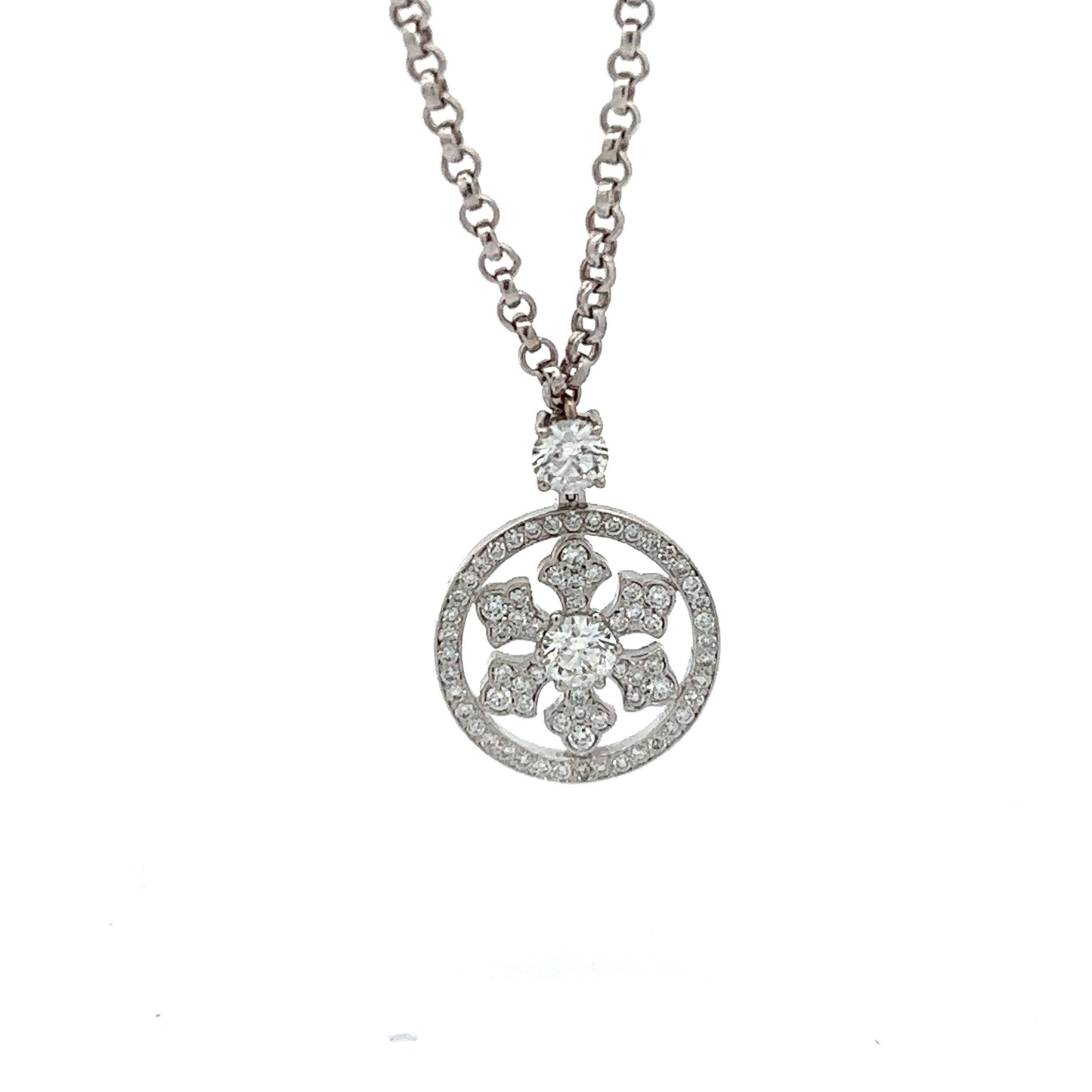 14K White Gold Diamond Snowflake Necklace