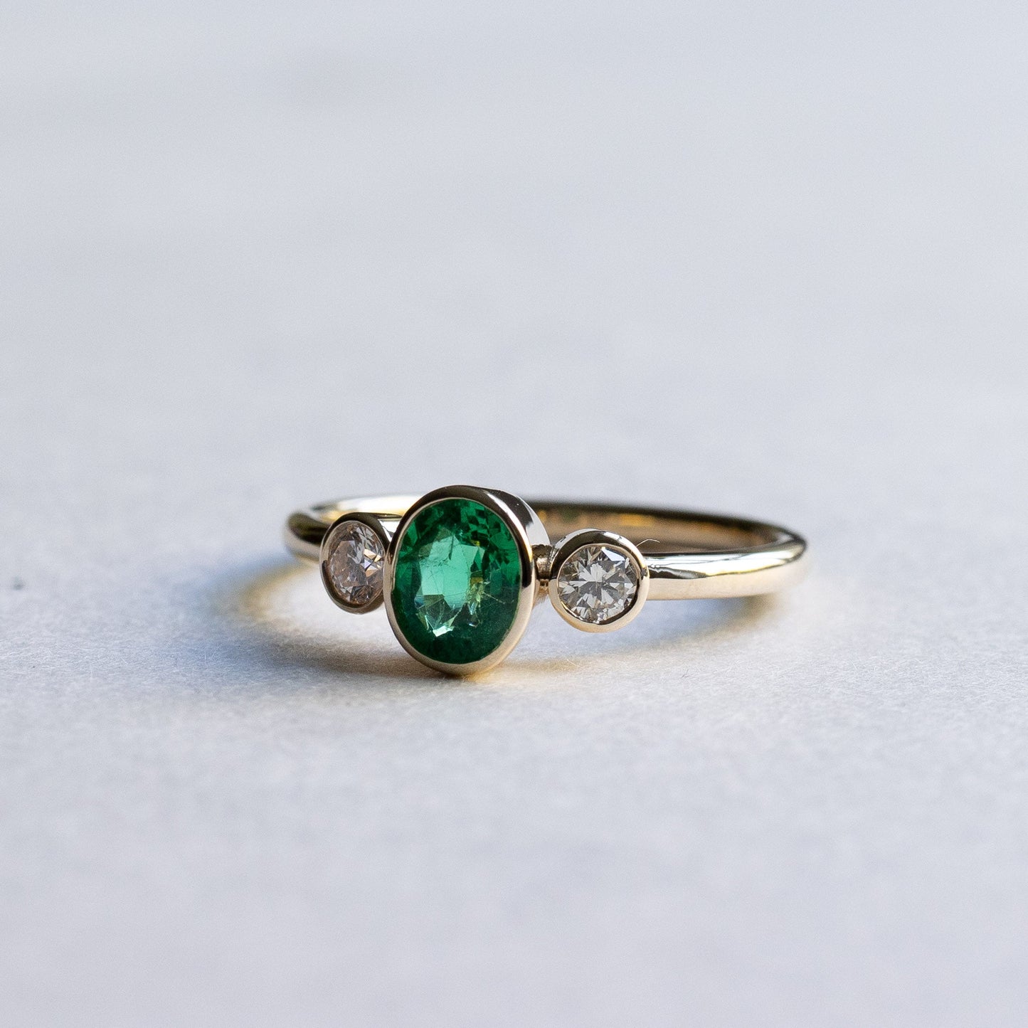 14K Emerald Diamond Three Stone Ring