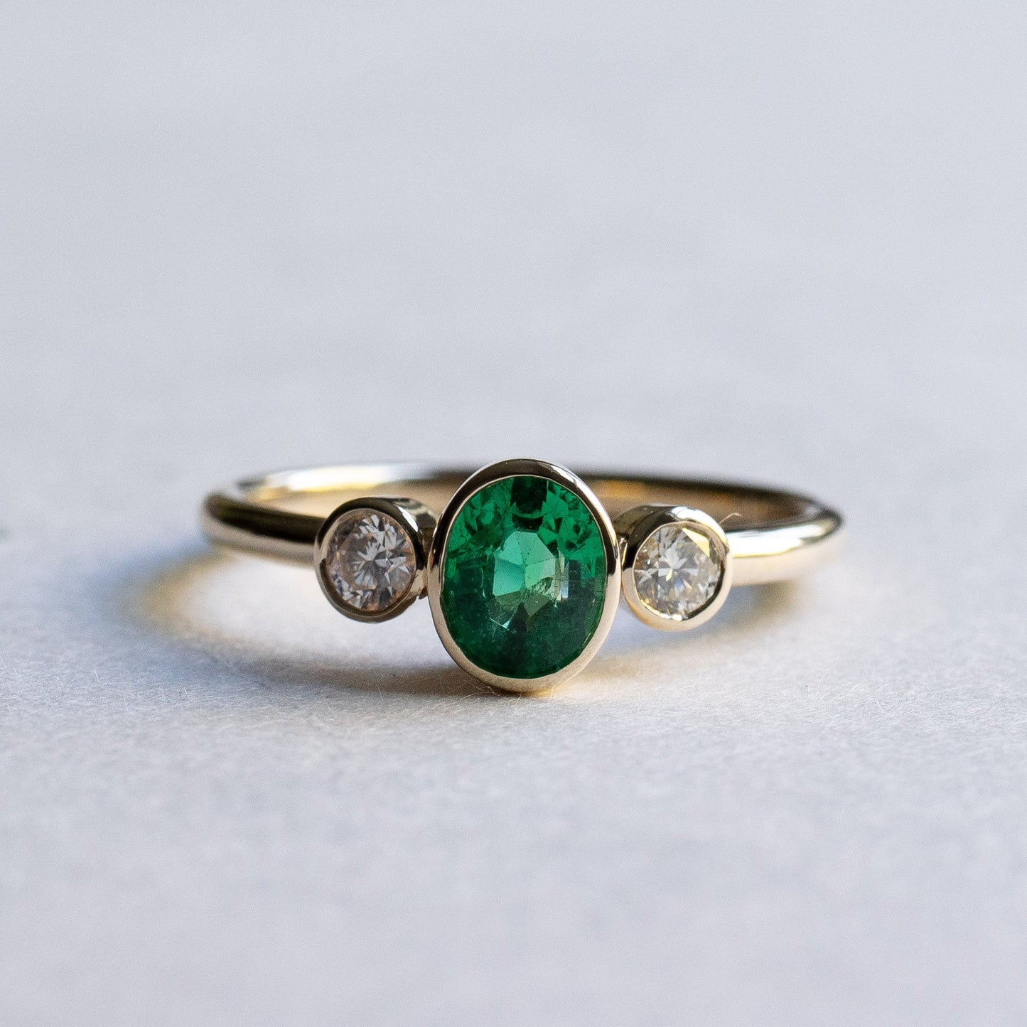 14K Emerald Diamond Three Stone Ring