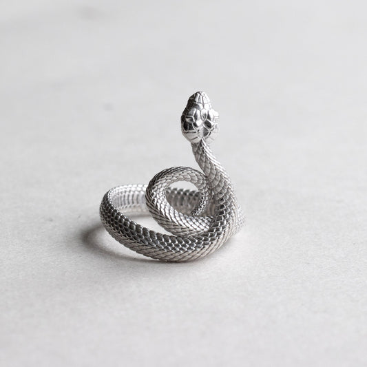 14K White Serpent Ring