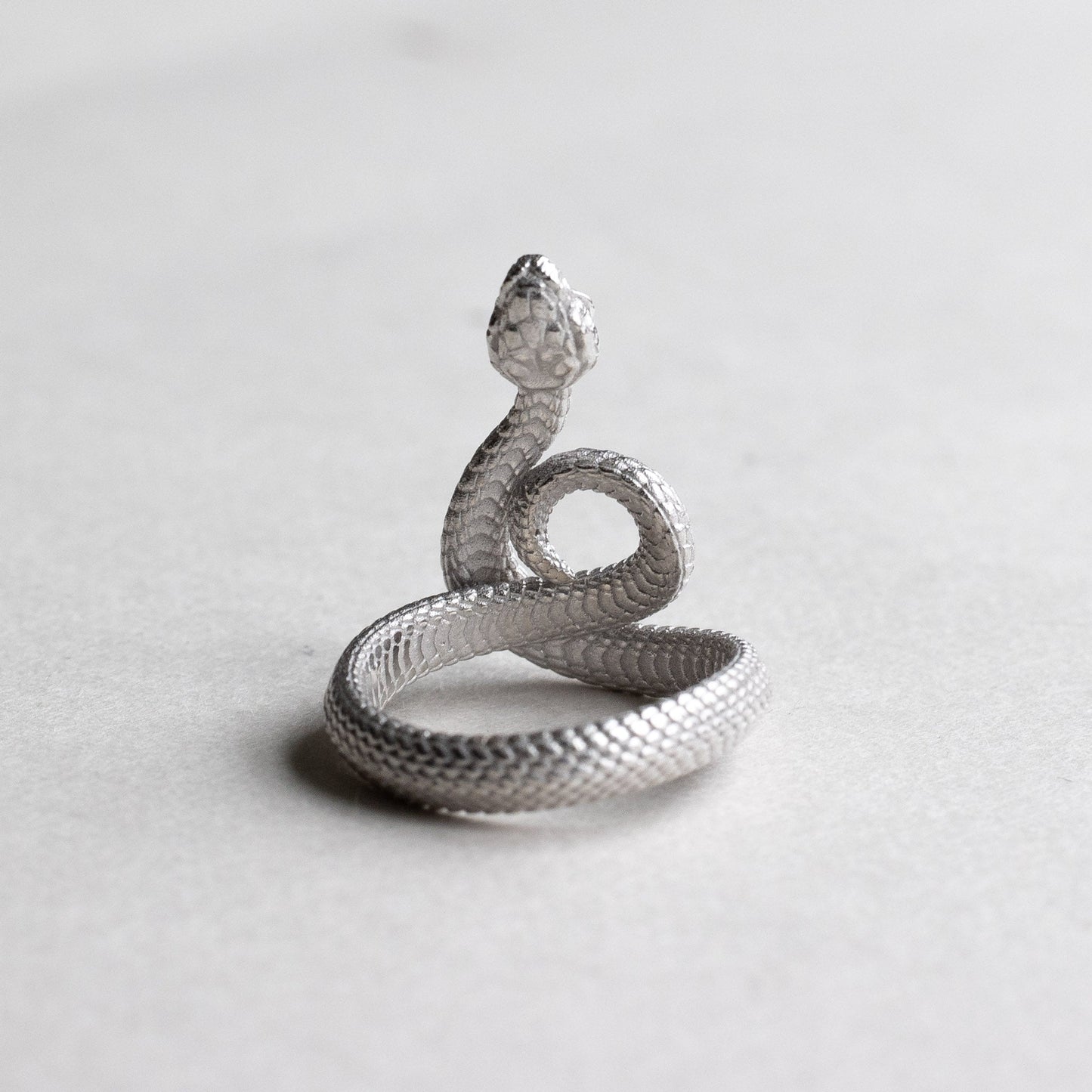 14K White Serpent Ring