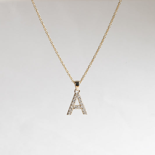 14K Diamond Initial Pendant Necklace